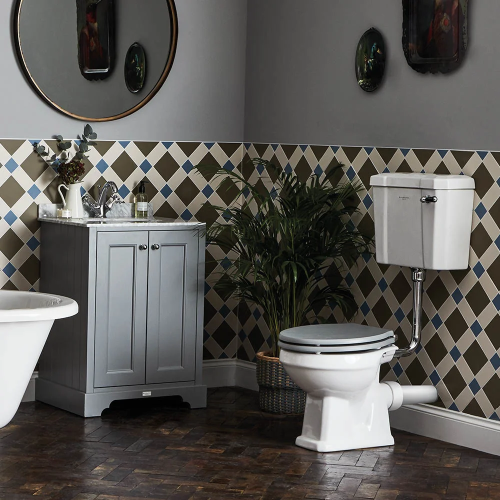 Heritage bathroom suite with diamond tile feature wall