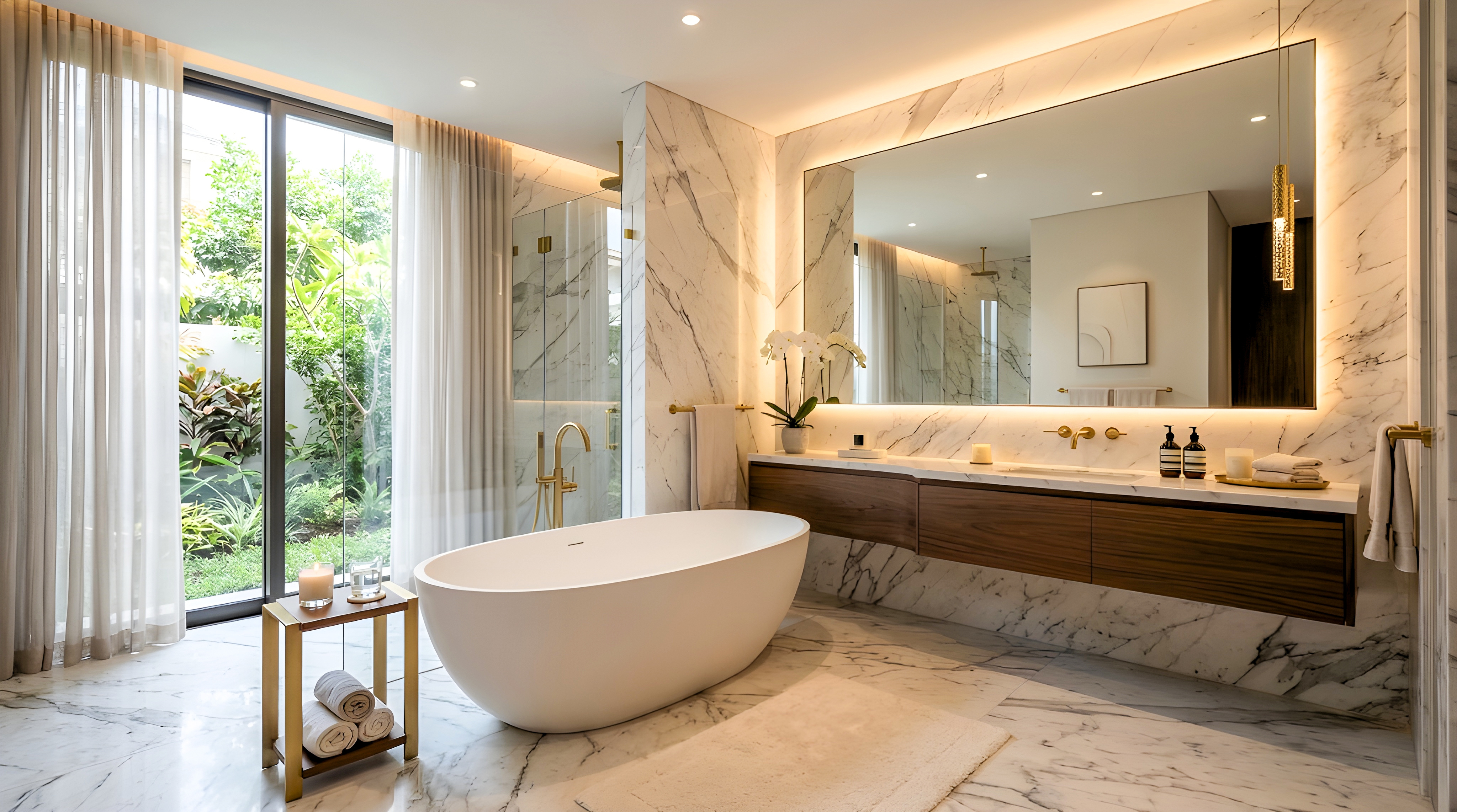 Luxury marble bathroom display in the One Stop Bathrooms showroom