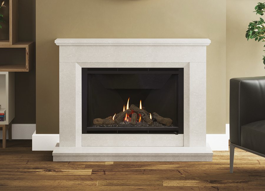 Earlston gas fireplace in Manila micro marble