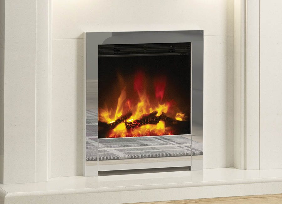 Inset electric fire with chrome trim