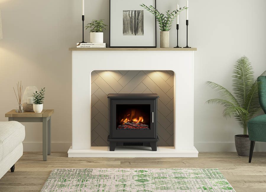 Sennen timber inglenook with electric stove
