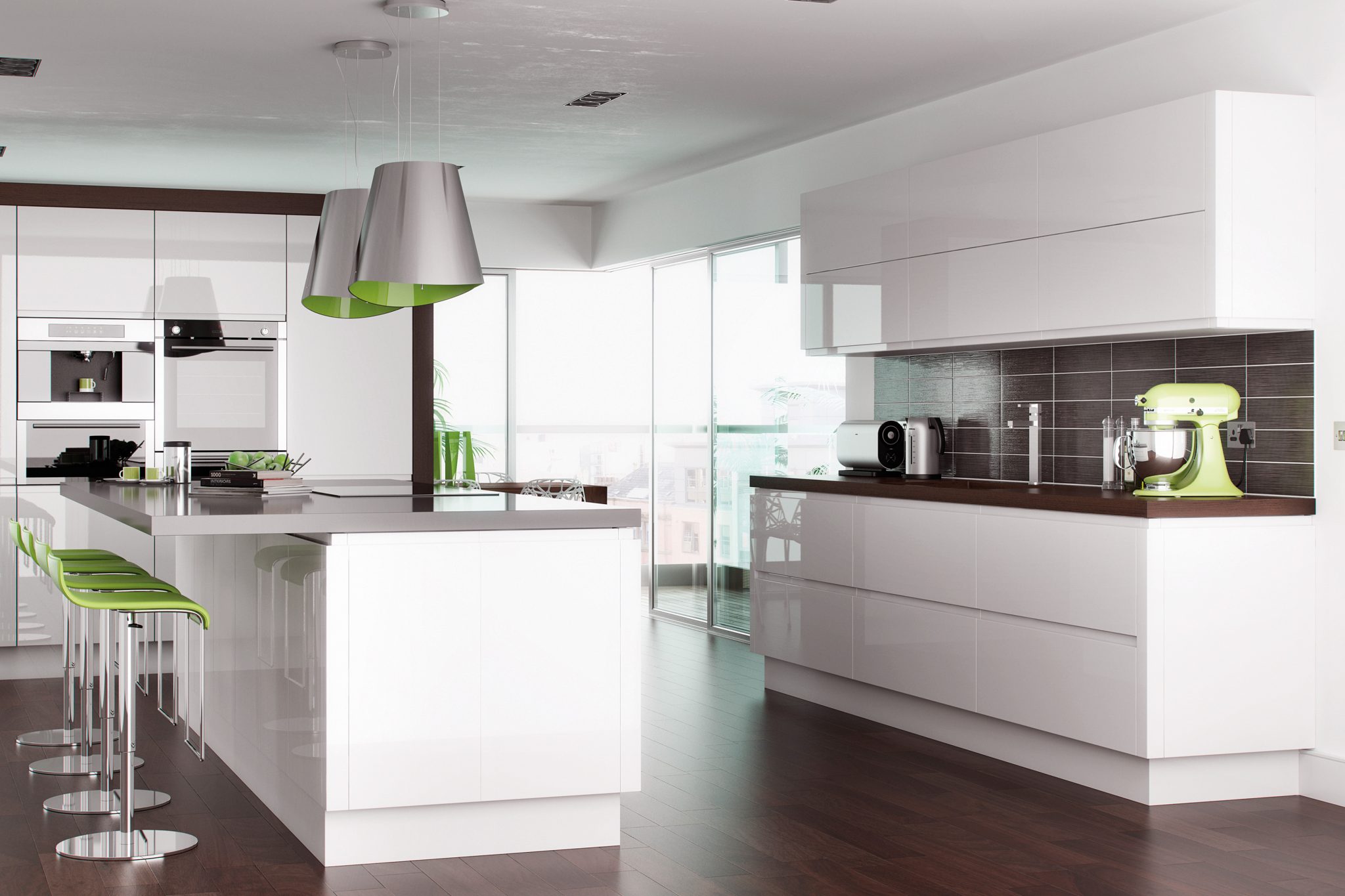 White gloss fitted kitchen