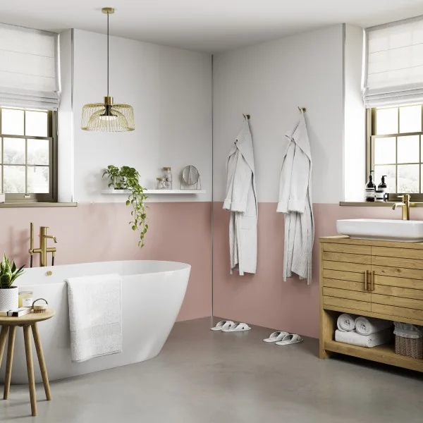 Antique Rose plain wall panels with Alpine White