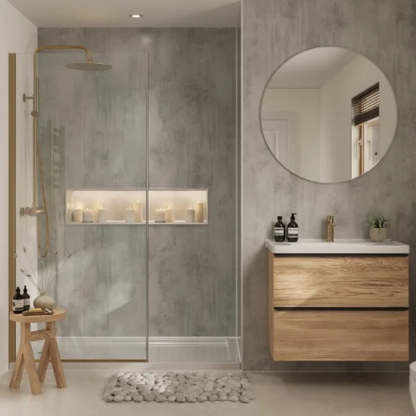 Arctic stone-effect wall panels with Alpine White