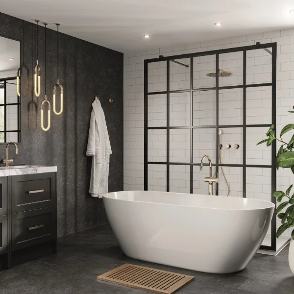 Black Mineral panels behind a bath