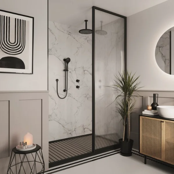 Calacatta marble-effect wall panel