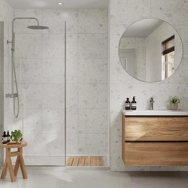 White terrazzo wall panels from the Tile Collection